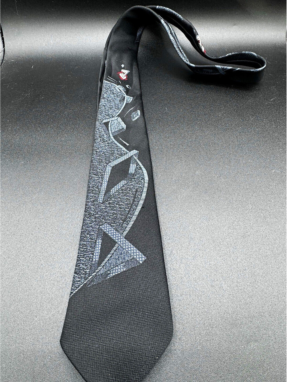 Vintage Bugle Boy Black Gray Abstract Tie 55.5” x 2.75” 90s Retro